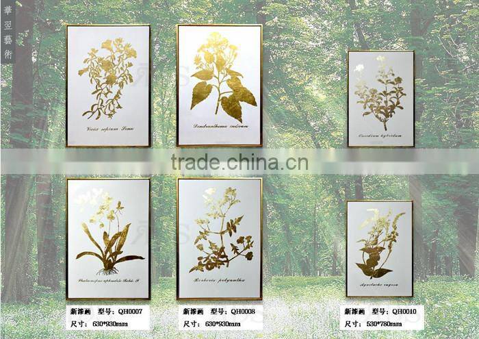 Framed handmade canvas oil painting with gold leaf forest for home decoration