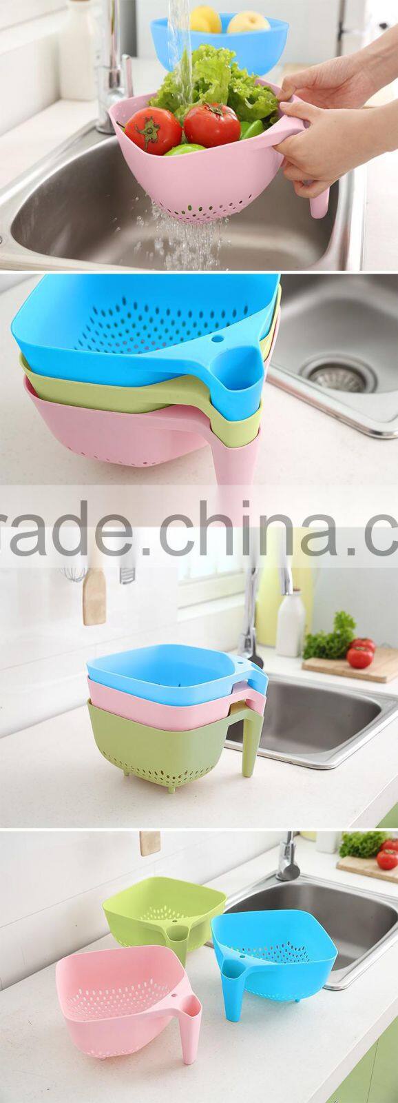 square Plastic Vegetable Draining Strainer Basket with handle,big size