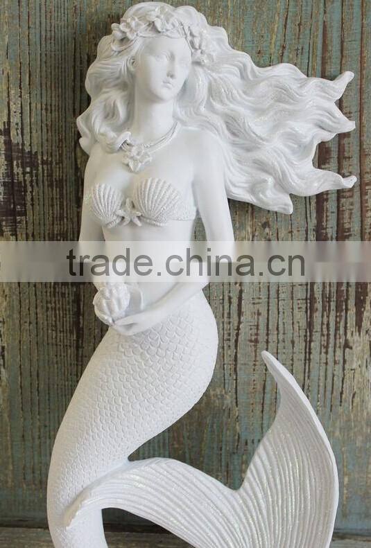Indoor decor stone carvings White Marble Mermaid Flowing Hair Statue for Hot Sale