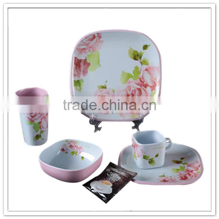 30pcs French melamine flower luxury square unbreakable tableware