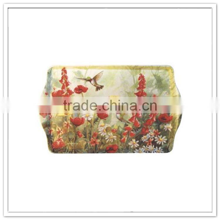 Wholesale flowers & birds printing rectangle malemine non slip natural vacuum formed plastic tray