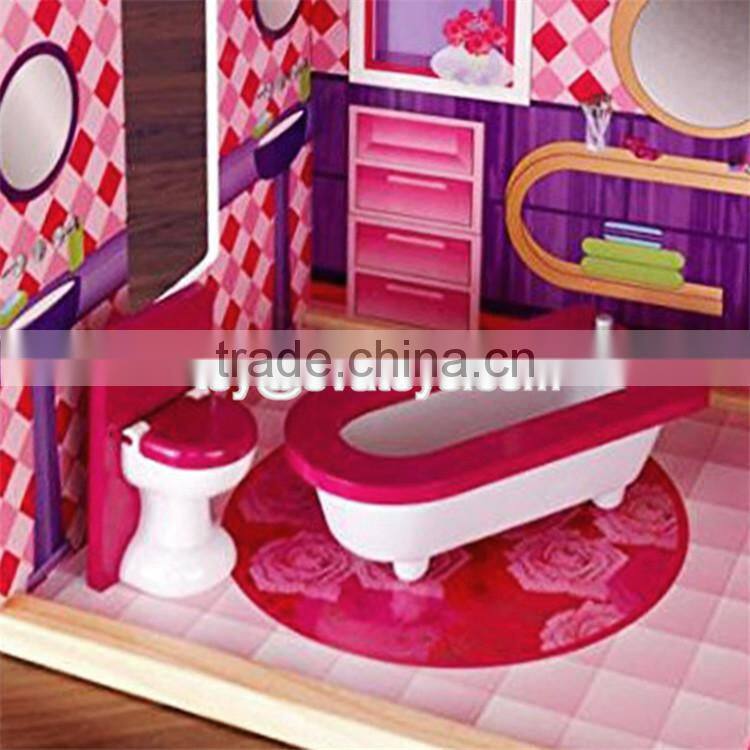New design 11 pieces of furniture children pretend play wooden luxury toy house W06A226