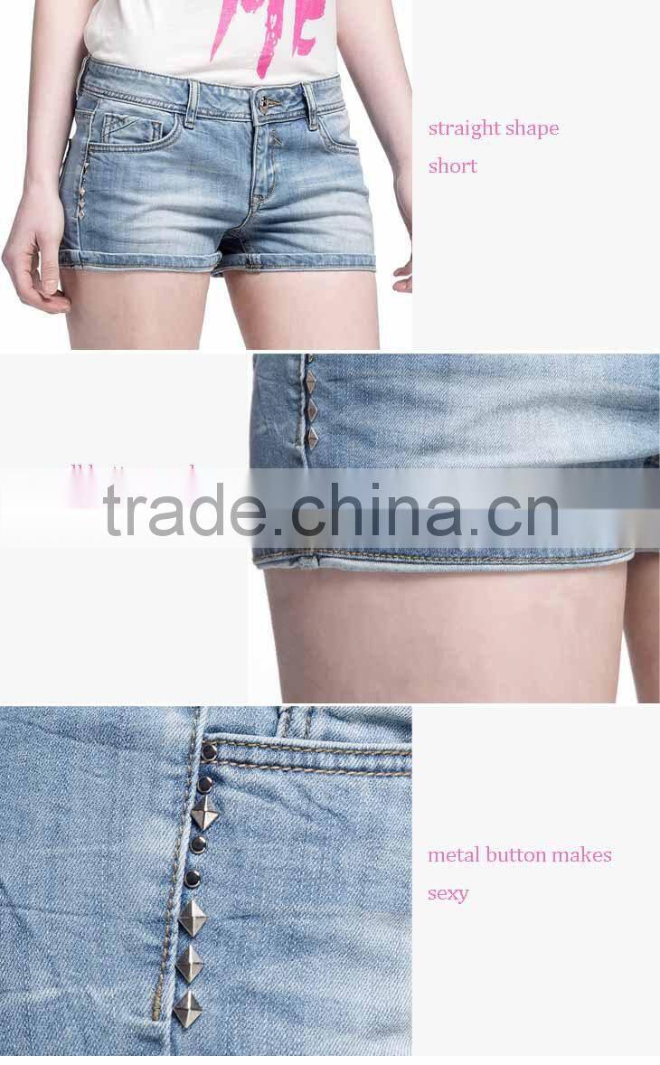 2015 Classic Cotton short wash denim jeans for women