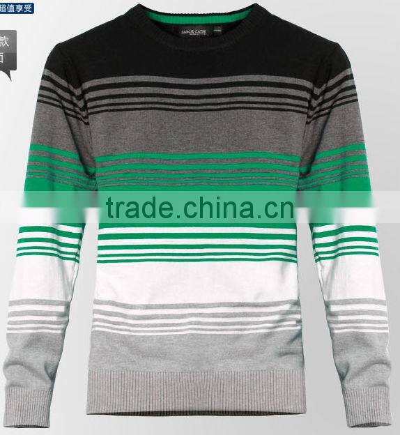 Men Casual Stripe Round Collar Sweaters