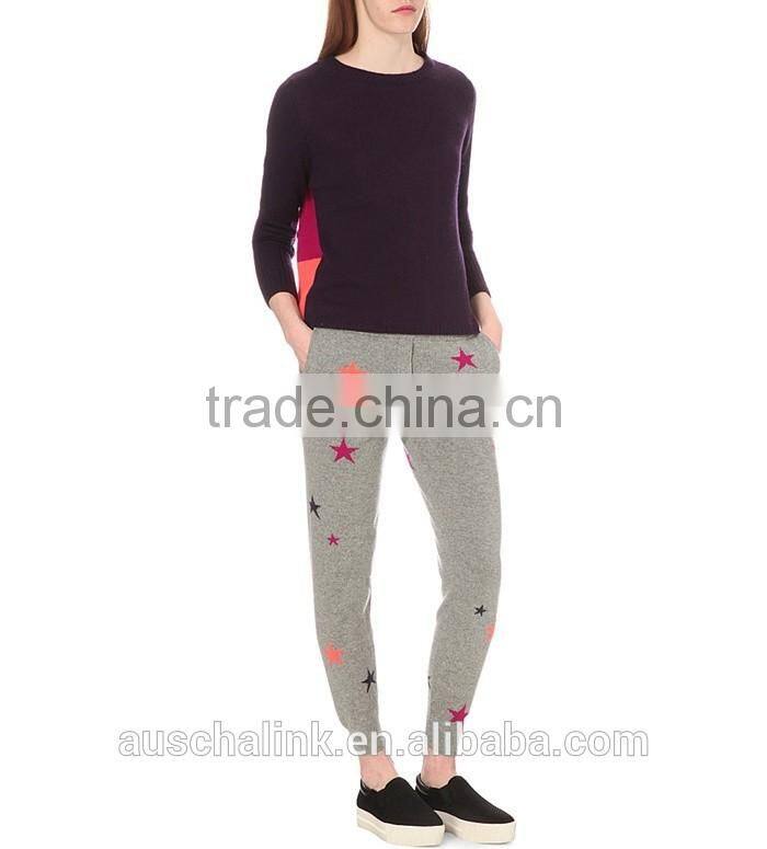 high quality ladies star print designs sport cashmere trousers