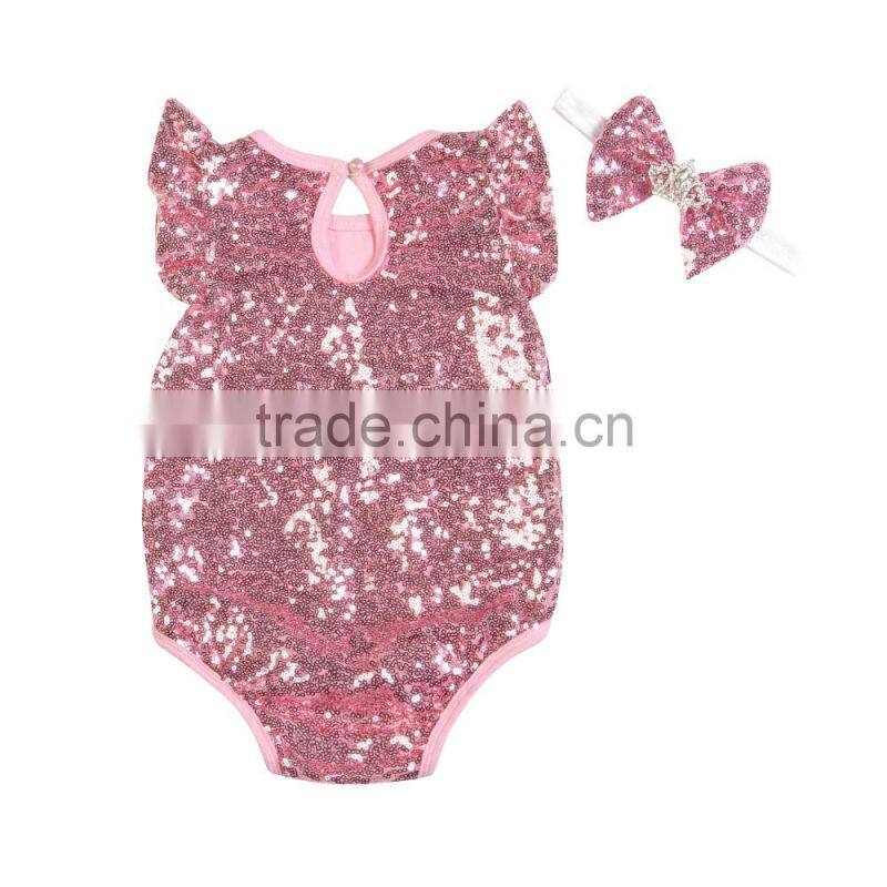Hot sale new style romper baby girl's full sequin romper, pretty baby one pc clothing