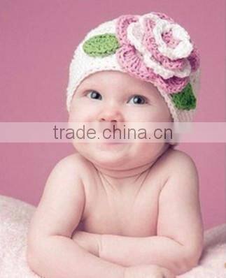 fashion princess grils hat two leafs with big flower woollen yarn hat