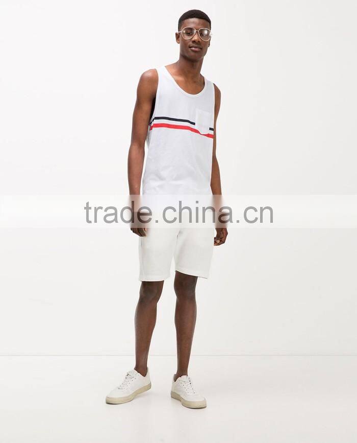 Classic chest stripe with pocket 100%cotton vest