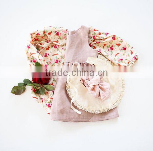 Kids Clothing Linen Dress Baby Long Sleeves Fancy Design Dress 6 Yesar Old Baby