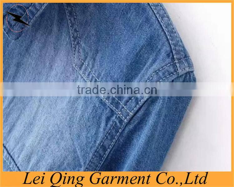 Two pockets garment wash denim shirt women