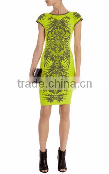 2014 Sexy jungle print stretch knit lady's dress