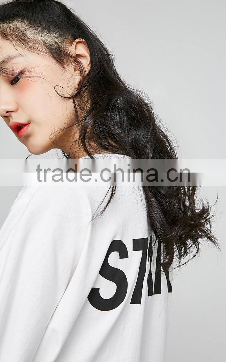 2017 wholesale white t-shirt custom screen printing longline t shirt