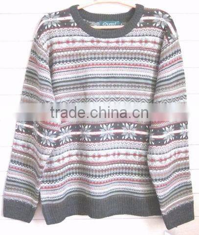 Crew neck classic stylish jacquard all over body mens multi color sweater