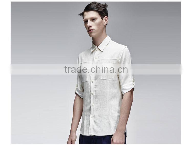 2015 New Stylish England Style Tops For Solid White Linen Leisure Shirt