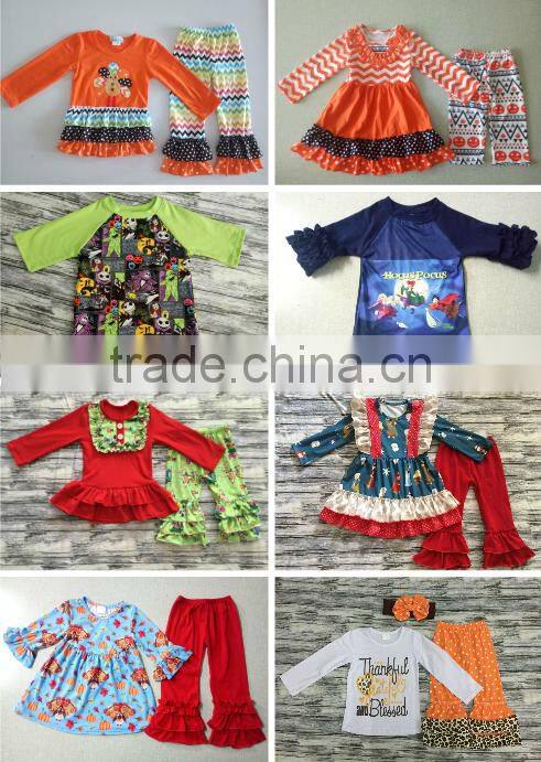 wholesale children's boutique clothing girls persnickety remake outfits girl turquoise top and deer head ruffle pants sets
