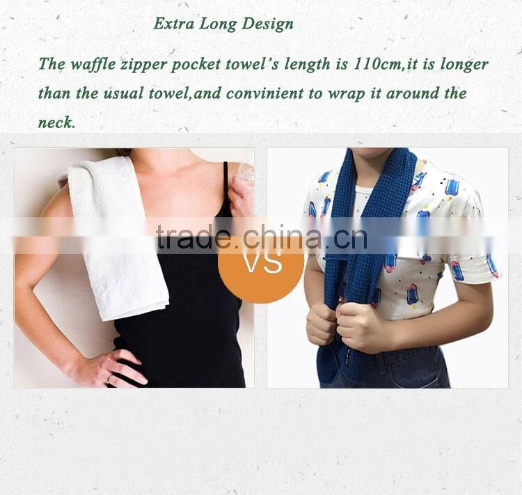 Gym towel with zip pocket cheap price organic bath towel