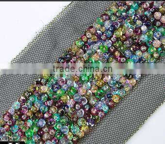 Wholesale! Beaded Lace Trim Handmade Sew On Mesh Lace With Colorful Rhinestones Trims