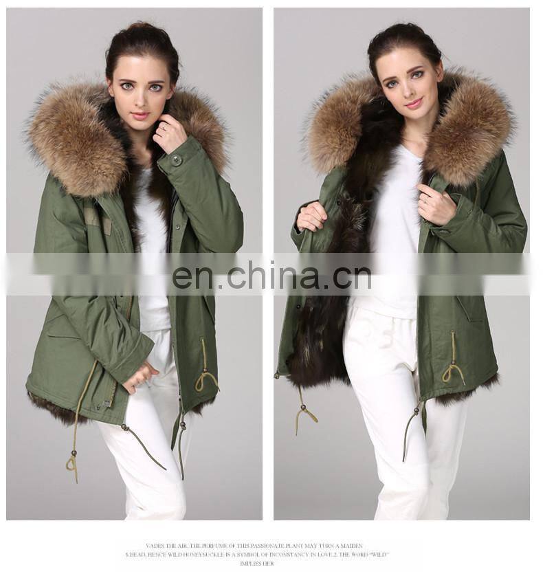 Italy Designer Army Real Fox Fur Parka 2016 Women Jackets With Natural Fur Collar