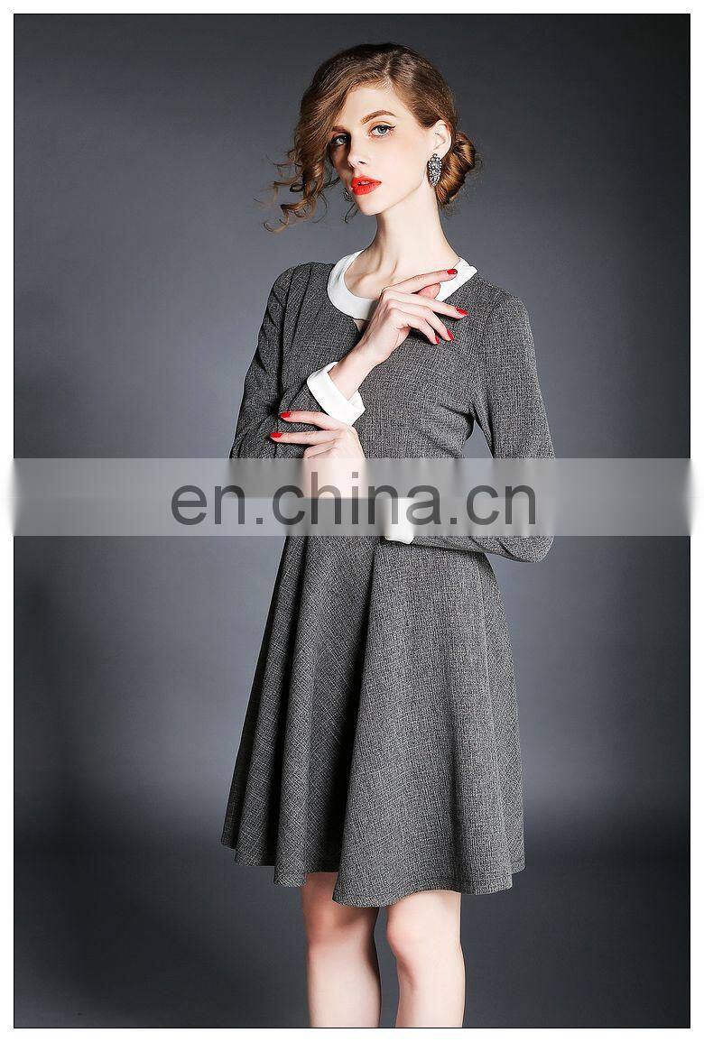 High quality long sleeve tweed spring dress above knee, wholesale dress fashion