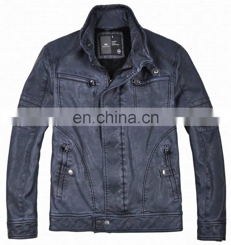 2015 lastest fashion mens handsome fur lined pu leather fur coat