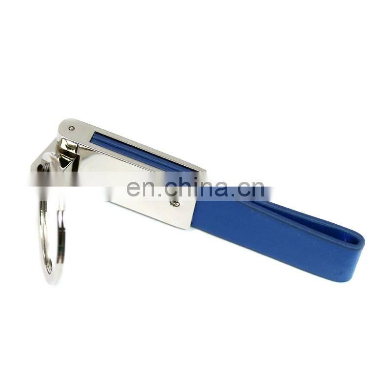 Custom blue leather keychains car leather keyrings for sale