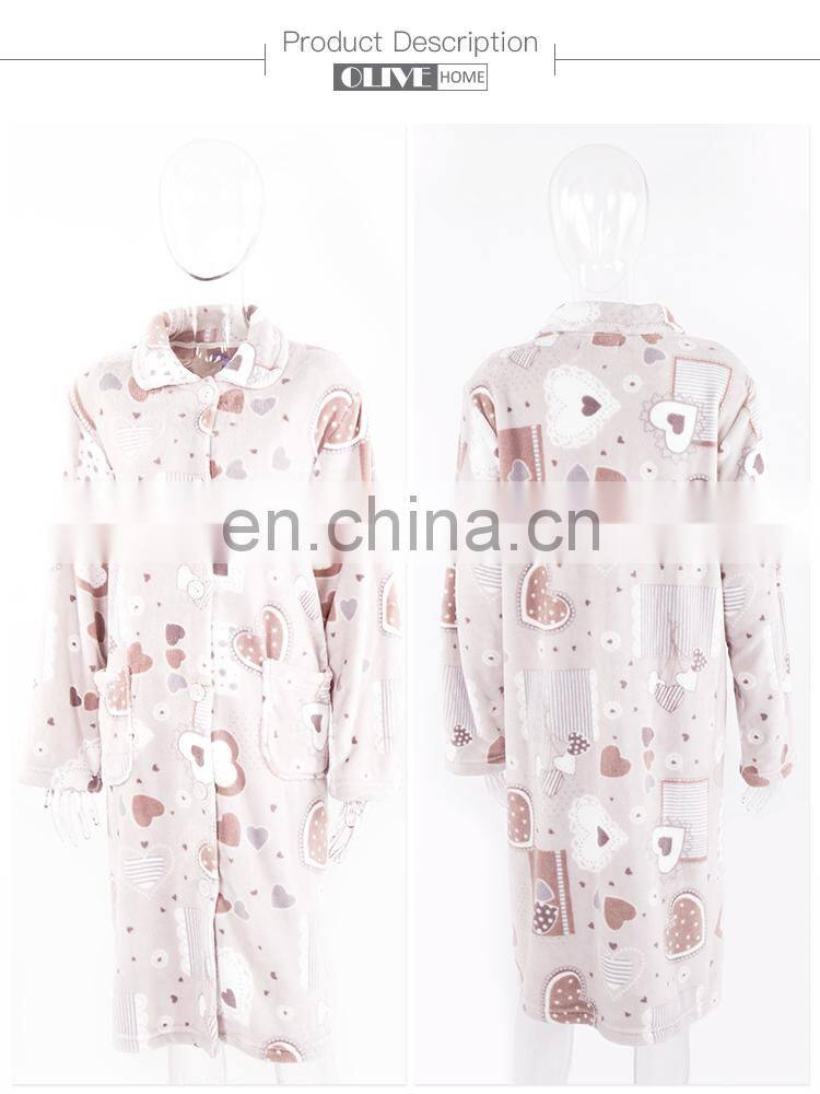 2018 Super Soft Spring Personalized Duplex Printed Coral Fleece Bathrobe With Button