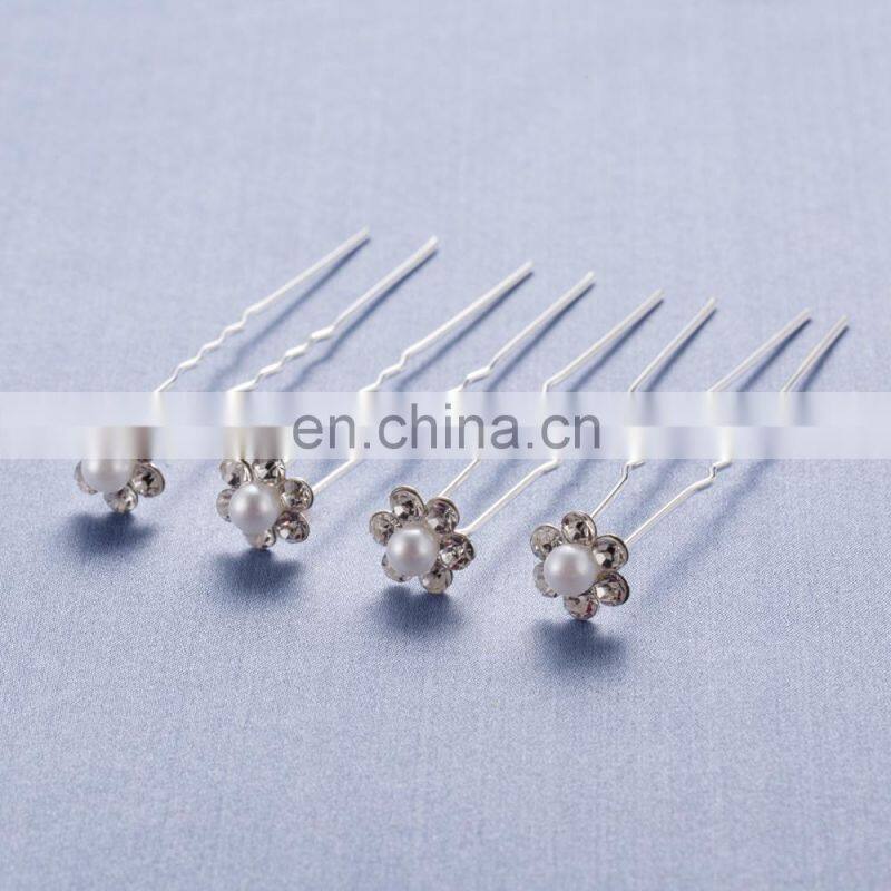 Wedding Bridal Pearl Flower Clear Crystal Rhinestone Hair Pins Clips Bridesmaid Hair wear Jewelry Hair Accessories