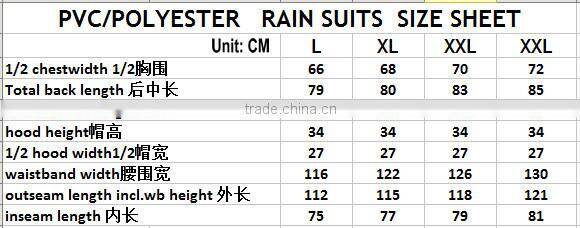customized color Short delivery time pvc rainsuit