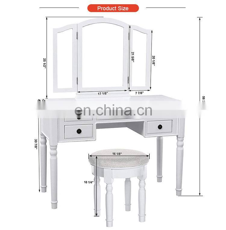 Wood Makeup Vanity Table Luxury Bedroom Furniture Dressers White Wooden Dressing Table