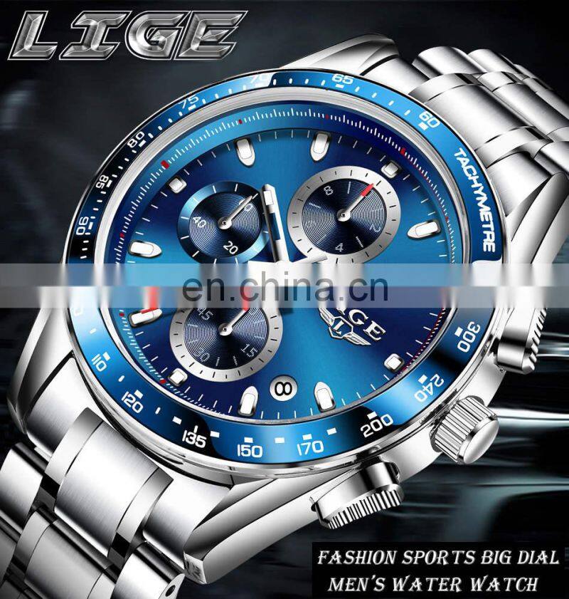 LIGE 8931 Men Quartz Watch Fashion Waterproof Calendar Diver watches men wrist top