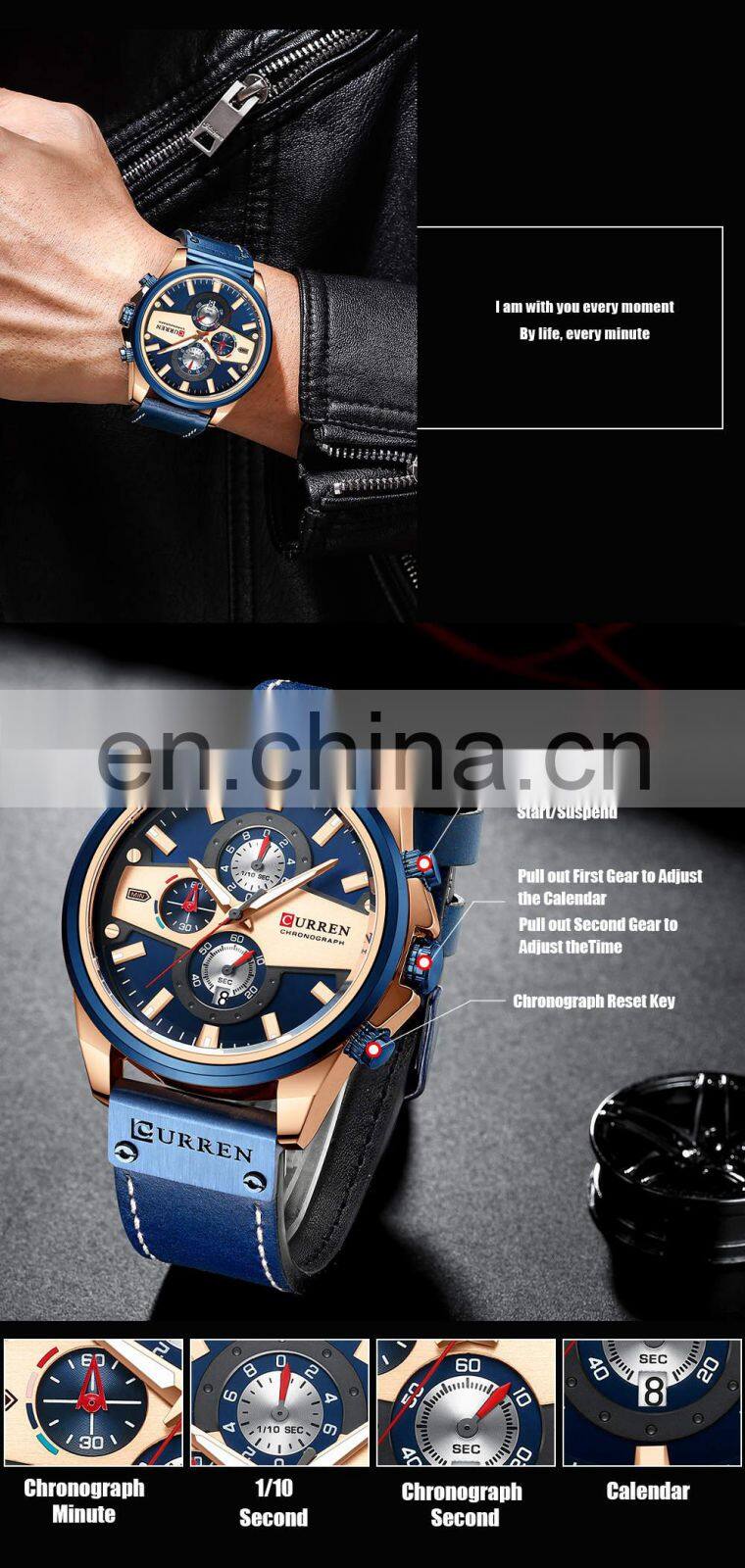 CURREN 8394 New Man Quartz Watches Wristwatches Business Clock Male Chronograph watch with leather