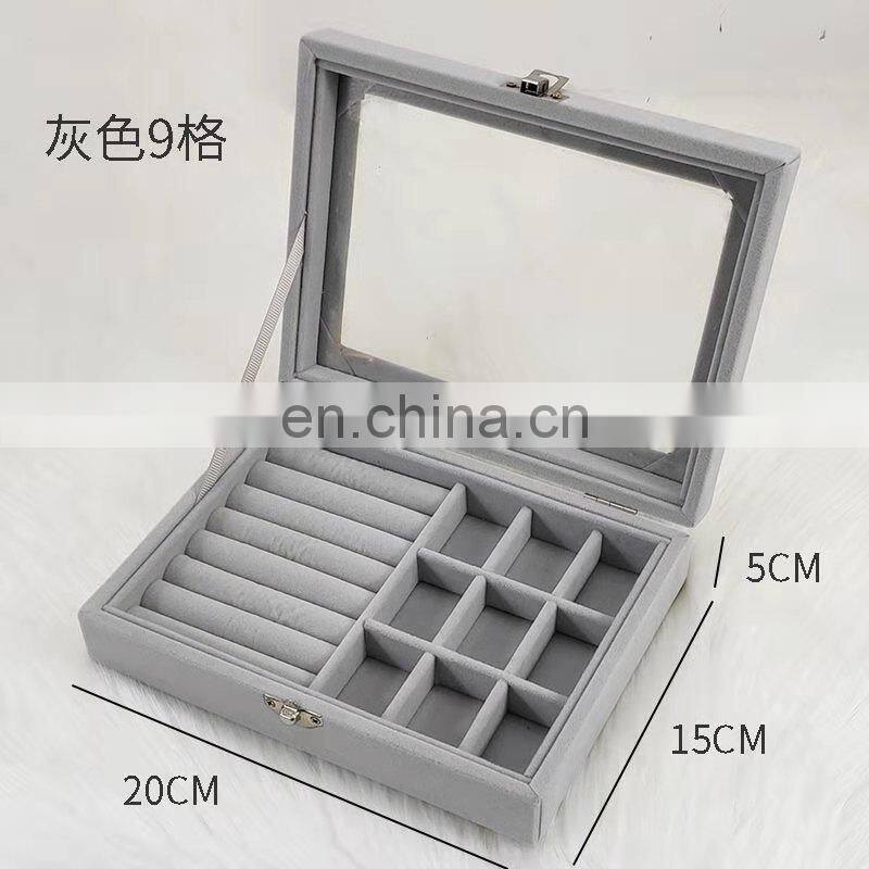 Velvet Glass Ring Earring Jewelry Display Organizer Box Tray Holder Storage Case
