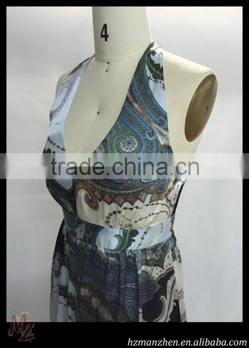 The new 2015 women printing silk evening dress