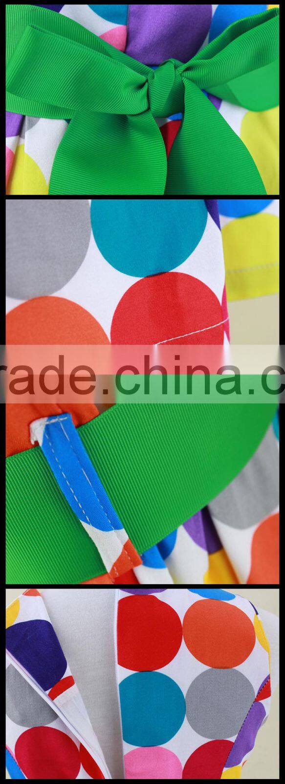 2015 summer short sleeve dress with belt Pure cotton dot children dress cuhk princess skirt wholesale from China