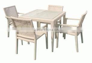 Villa furniture white table wicker dining table set rattan dinner table set