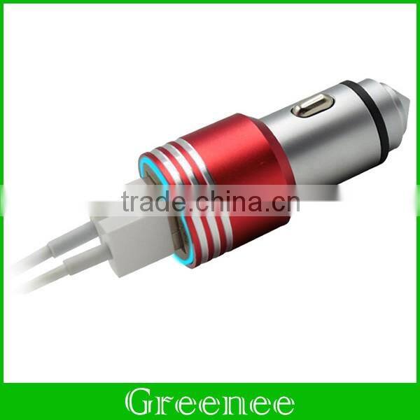 2.4A Dual USB Ports Car Charger with Car Escape Emergency Safety Hammer Function for iPhone 6S SE and Tablets