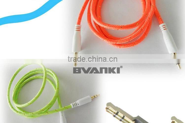New premium 2016 Fabric Braided Flat AUX Cable For IPod Iphone MP3 Audio Cable 3.5mm for samsung galaxy j3 free samples