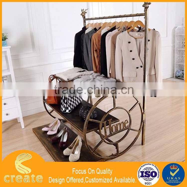 Clothing display stand for your boutique with build in shelf,metal clothes rack