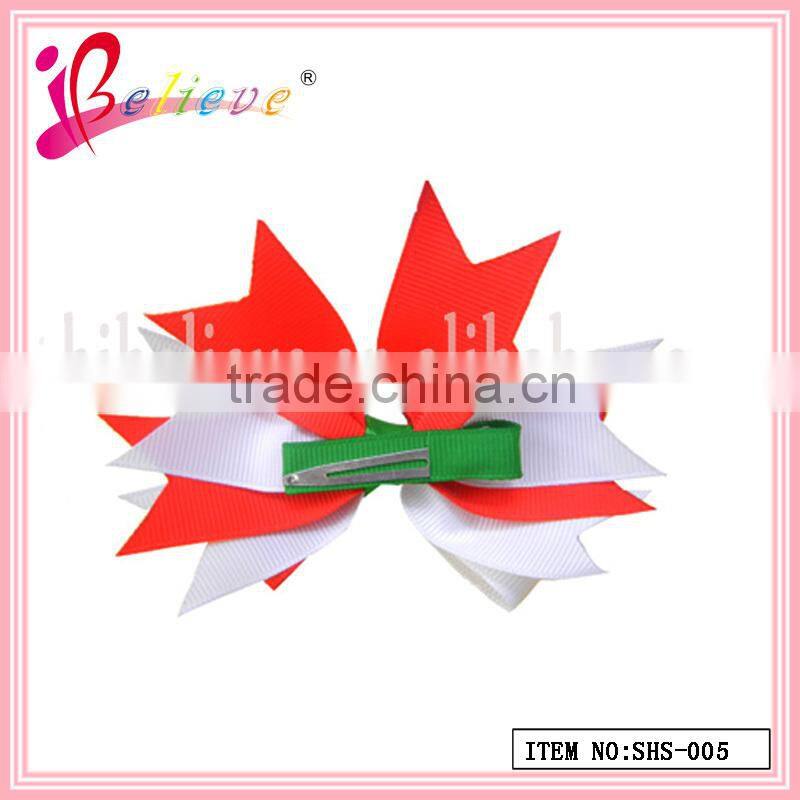 2014 Hot sale no fade colourful handmade frizzy dot ribbon christmas hair barrette (SHS--008)