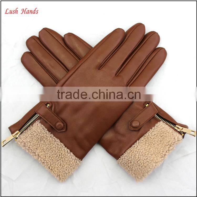 ladies cheap driving leather hand gloves with lamb fur