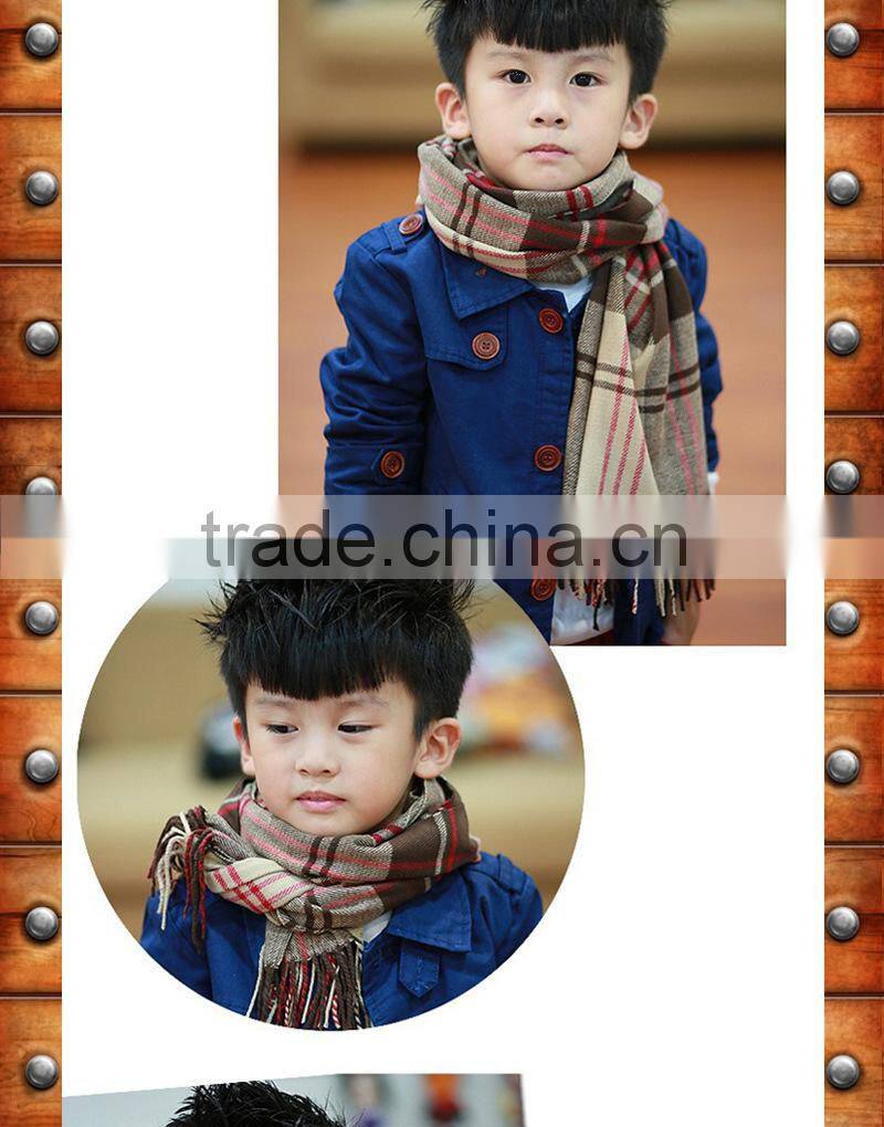 2015 Autumn Winter Newest Cotton Tassel Checked Plaid Boys Scarf