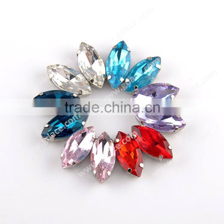 Fashional fancy glass rhinestone, colours glass stones with setting for wedding dress