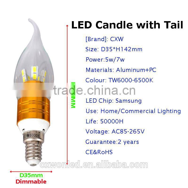 7W LED Candle Light, 45W Replacement Candle LED Light, E14 LED Light Candle