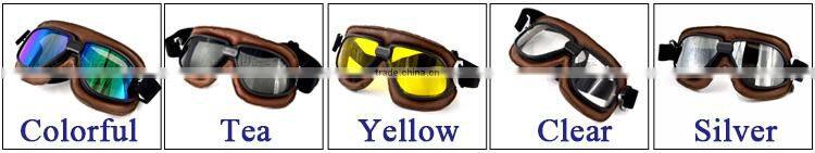 BJ-GT-009 Soft Padded Adult Brown Leather Racing Motocross Goggles