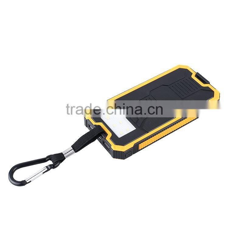 Portable solar charger 12000mah with carabiner and camping lamp