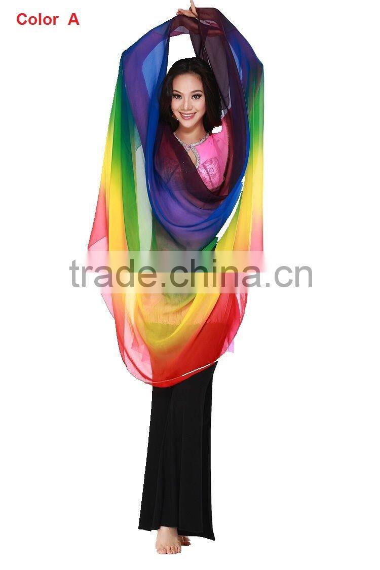 Elegant real silk belly dance veil in gradation colors for ladies wear in practice or performance (SJ003)
