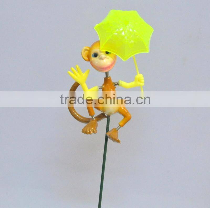 4 Inch Decorative Monkey with Umbrella Outdoor Yard Plastic Garden Animals Sticks