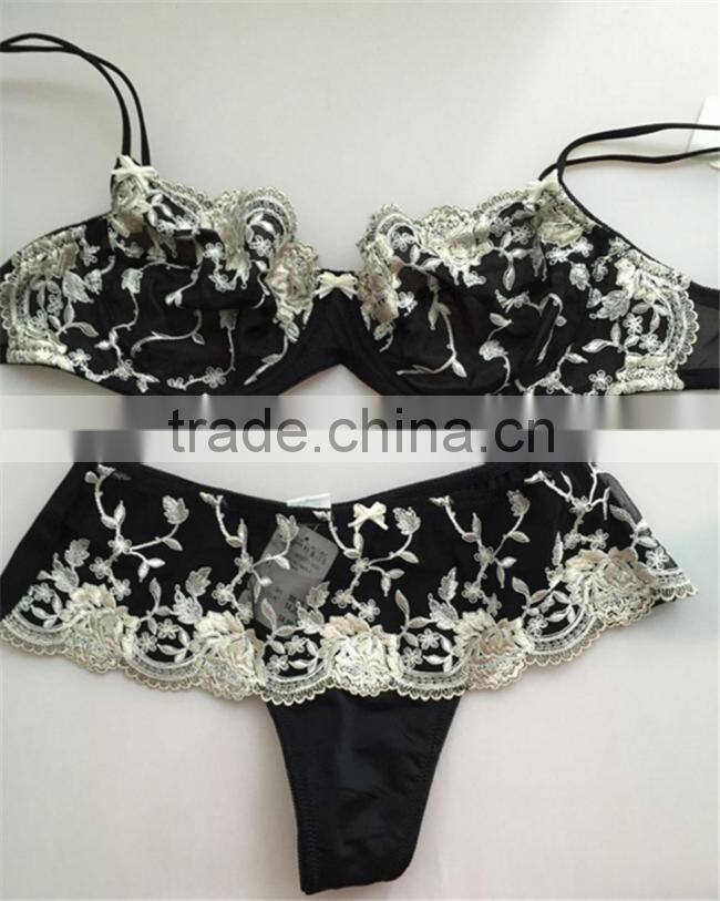 Black net yarn embroidery thin bra