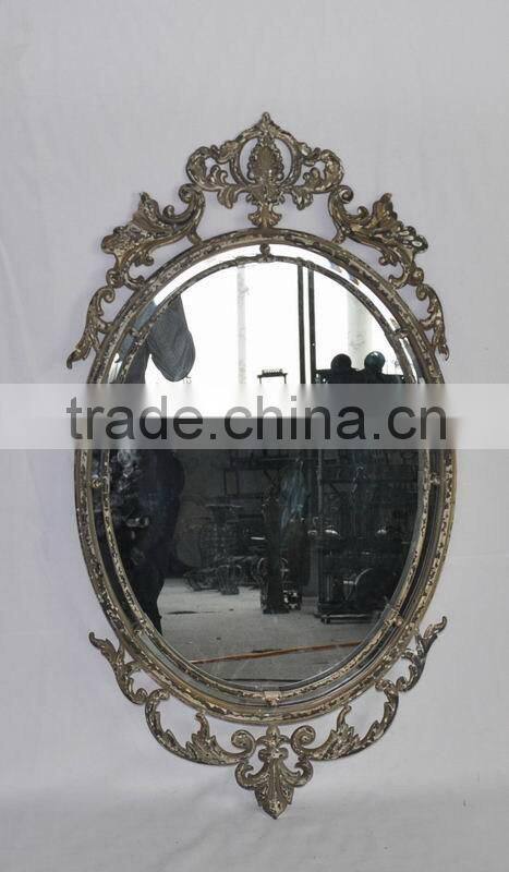 12B613SG Shabby chic carved designs oval iron wall mirror for home deco
