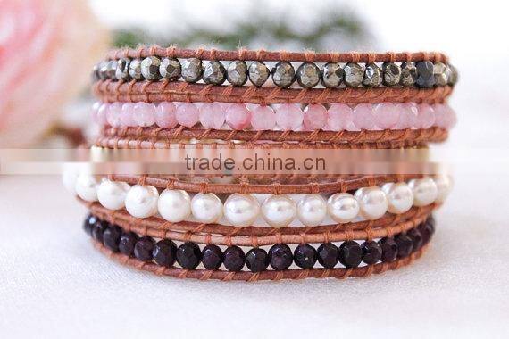 Sterling Delicate Pink Wrap Bracelet with real pearls